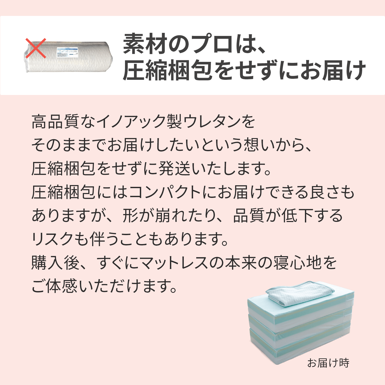 カラーフォームのファセットのベッドマットレスの梱包方法についてまとめた画像