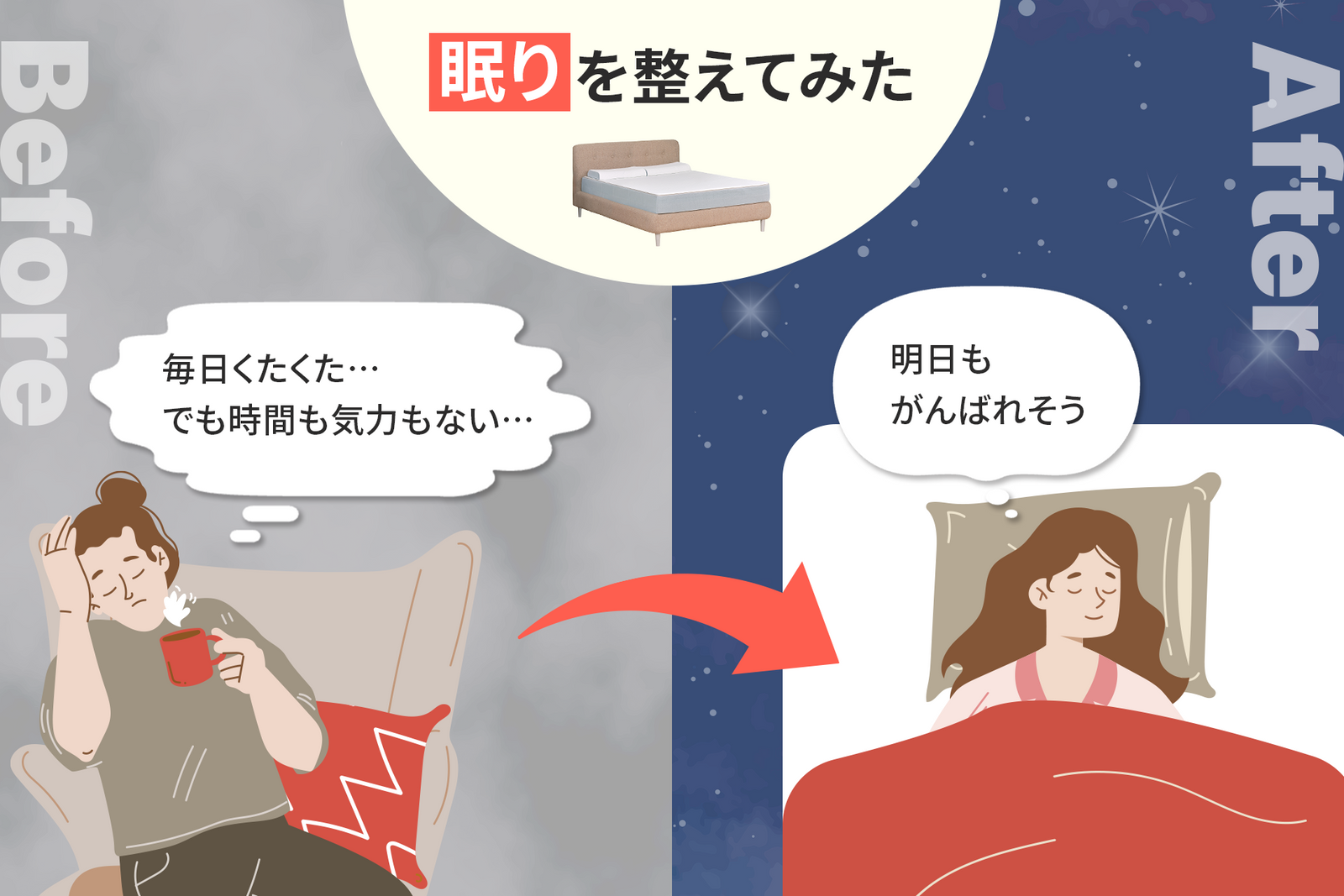 妥協しない選択。
睡眠で1日のパフォーマンスを底上げ
