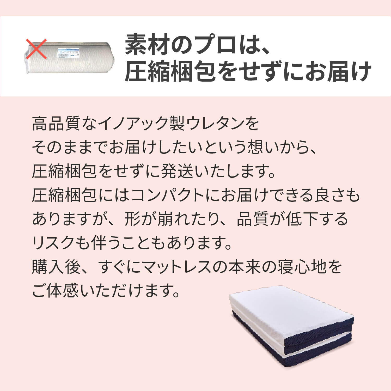カラーフォームのセブンゾーンのマットレス三つ折りタイプの梱包方法についてまとめた画像