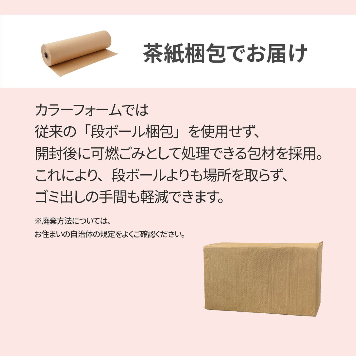 カラーフォームのセブンゾーンのマットレス三つ折りタイプの梱包方法についてまとめた画像